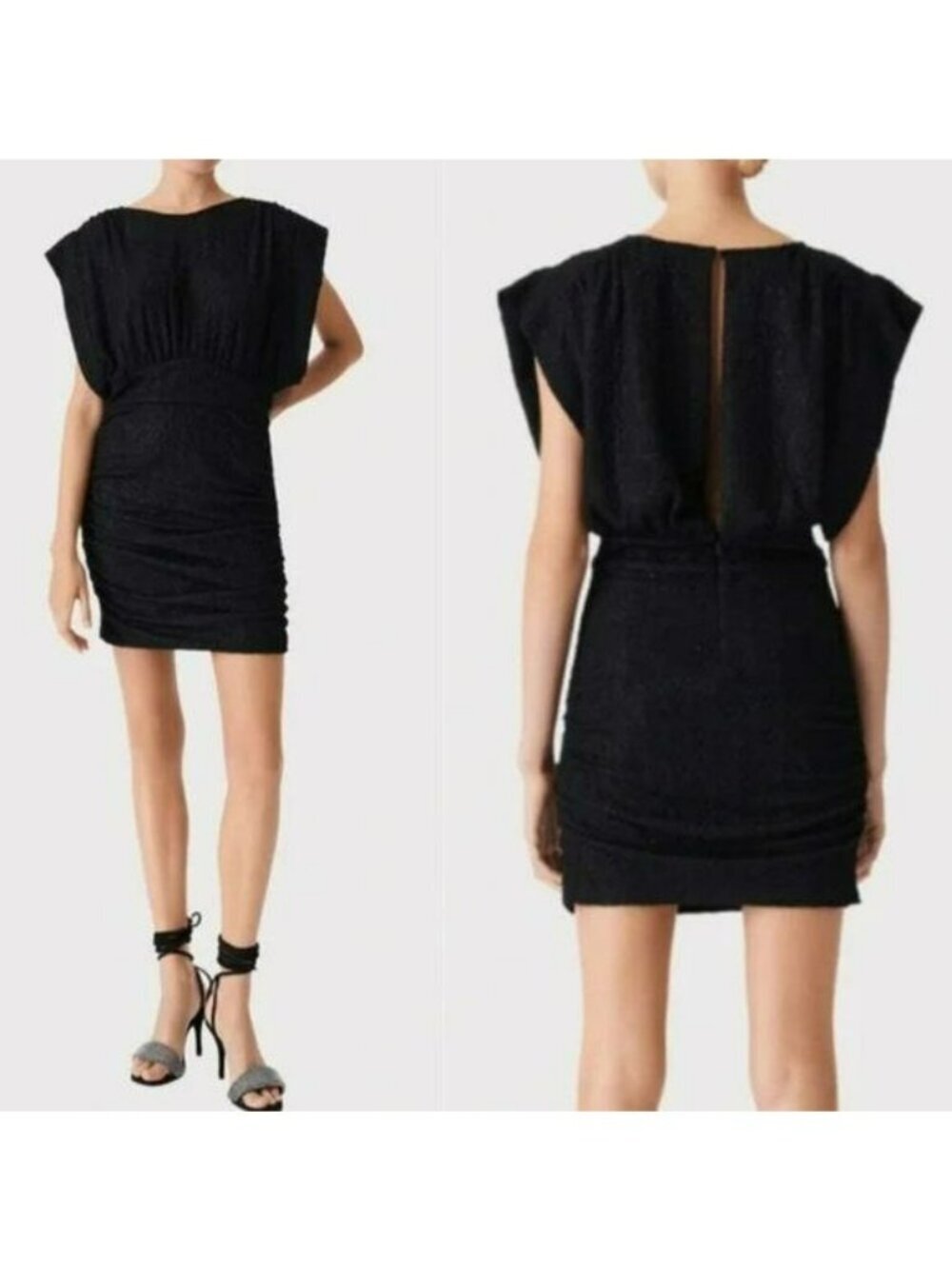 IRO Cory Black Ruched Kimono Sleeve Mini Dress Size 6 NWT